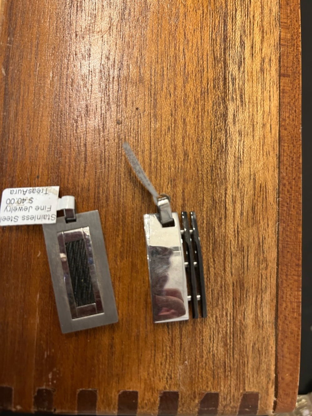 Stainless Steel Rectangular Men’s Pendant Pair in Silver and Black